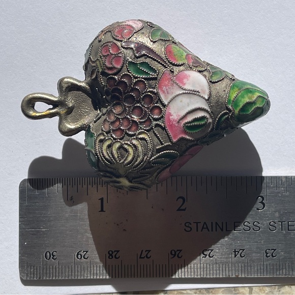 Puffy heart pendant necklace large colorful mosaic floral silver cloisonné - Picture 9 of 11